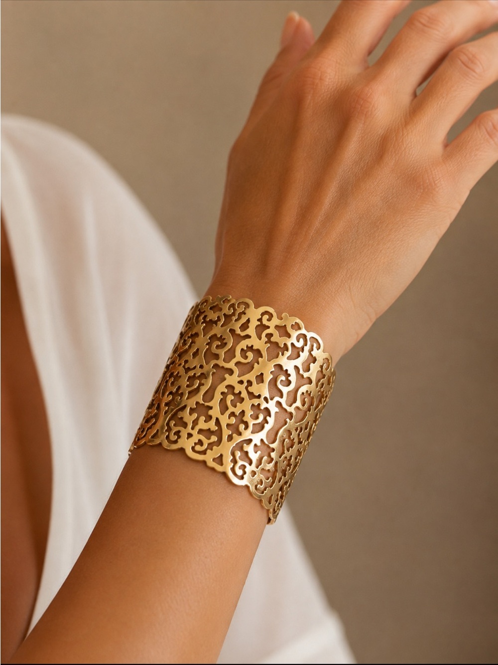 Fashion Jewelry Gold Filigree Wide Cuff Bracelet